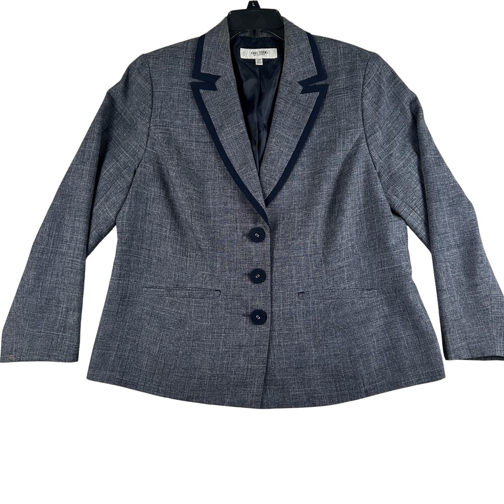 Jones New York Jones Studio Blazer Womens 14W Gray Check Padded Shoulders